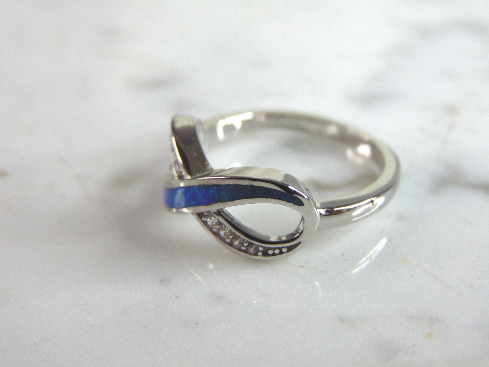 Womens Sterling Silver Modernist Infinity Opal Ring - 4