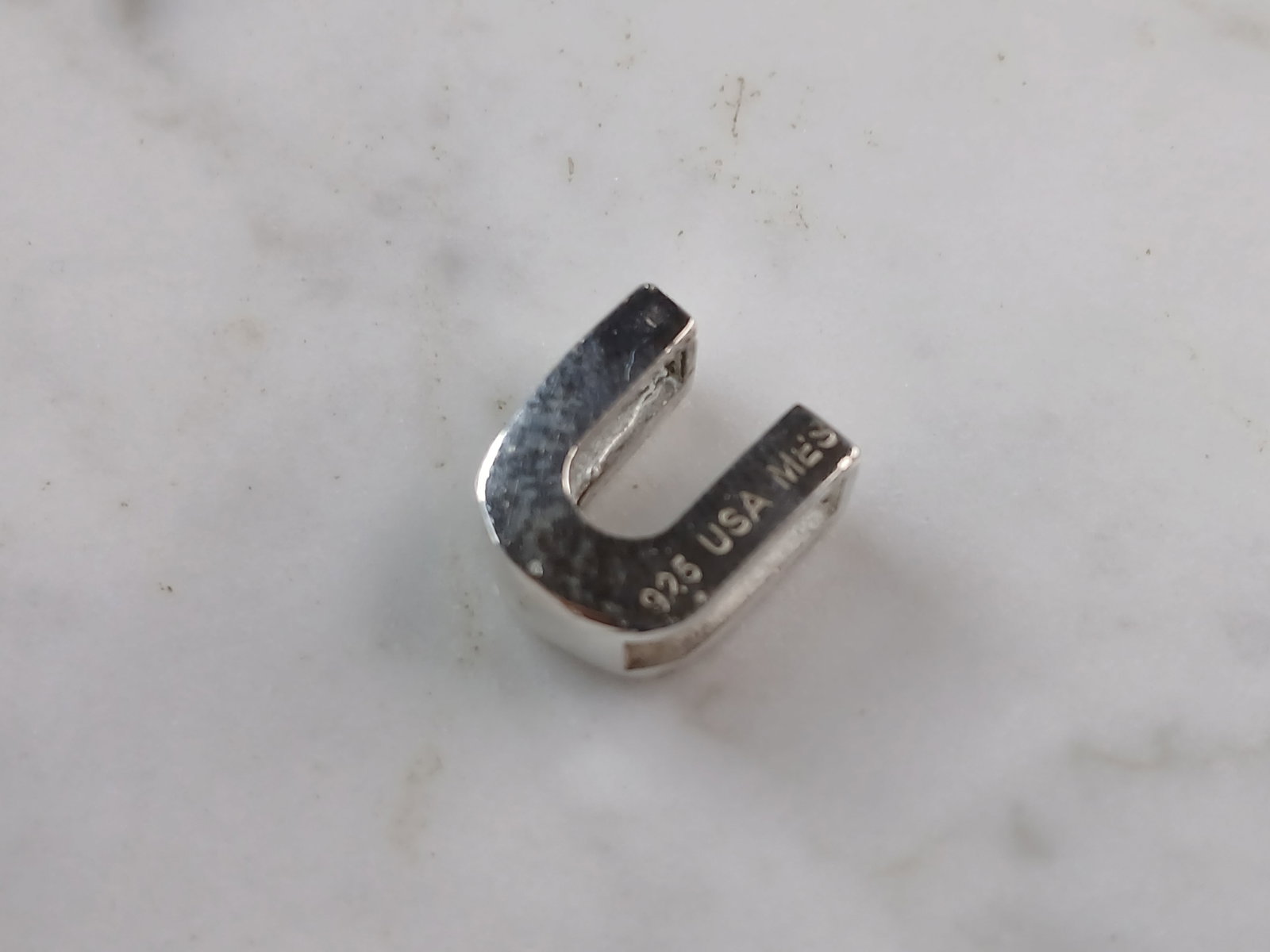 Womens Sterling Silver Initial Block Letter " U " Pendant - 2