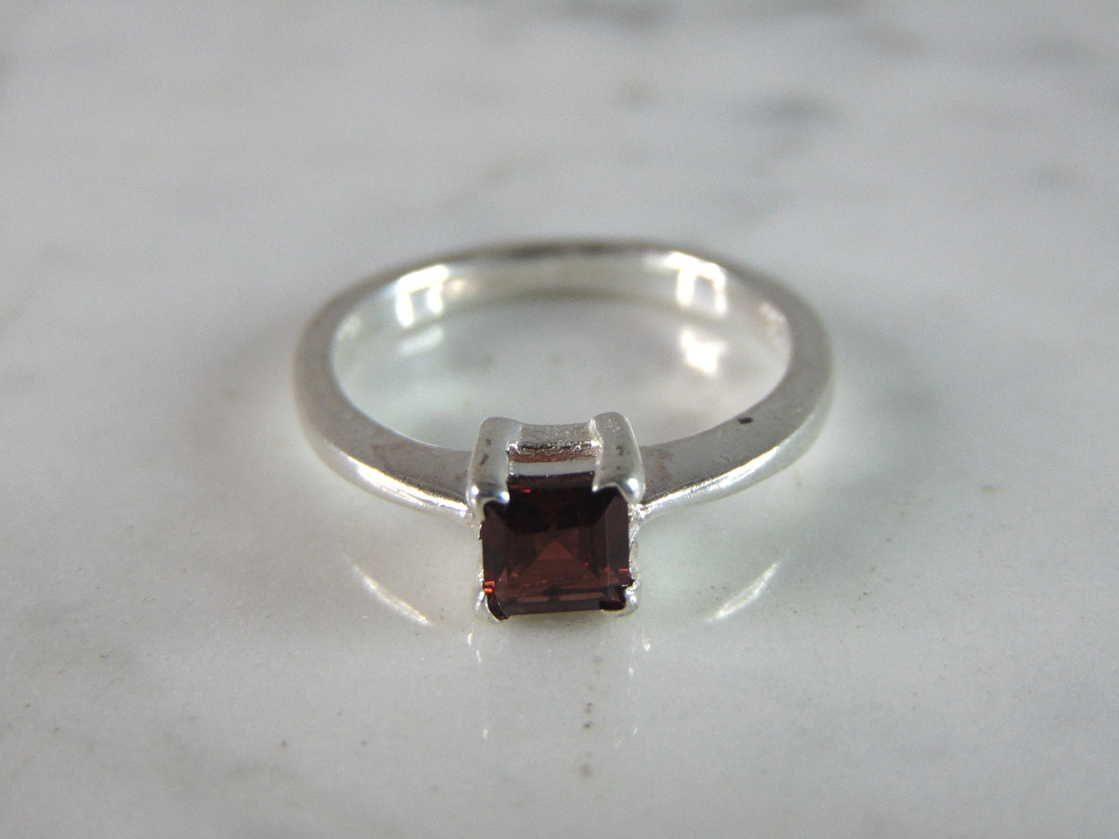 Womens Sterling Silver Ring w/ Garnet Colored Stone - 2