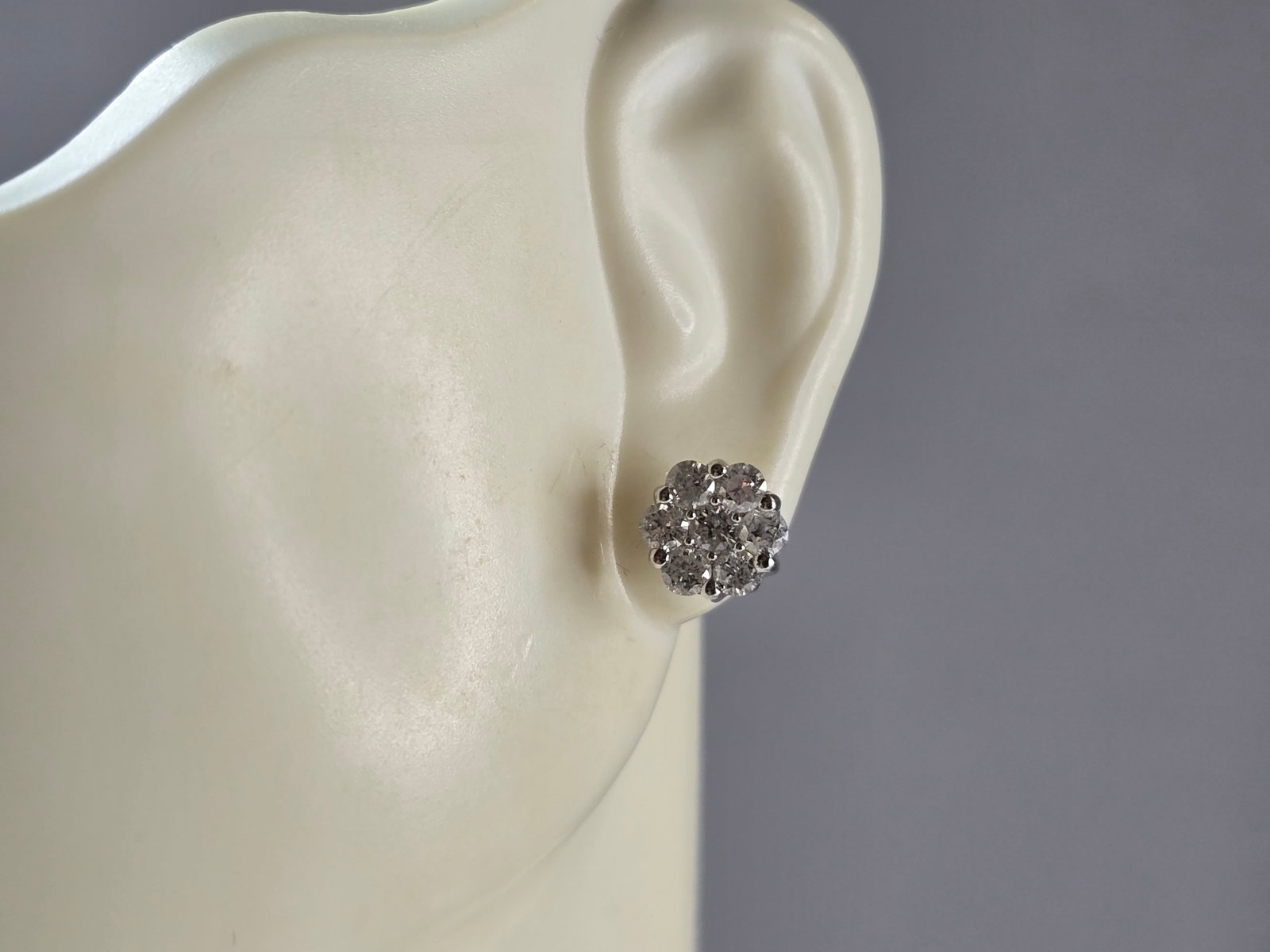 Pr of Womens Vintage Estate 14K White Gold Diamond Earrings
