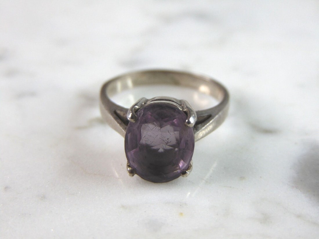 Womens Sterling Silver Modernist Amethyst Ring - 2