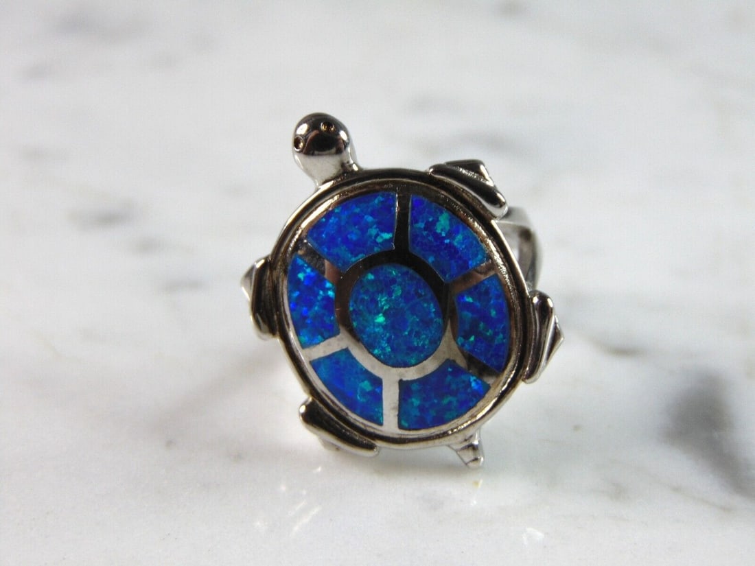 Womens Sterling Silver Modernist Opal Turtle Ring - 2