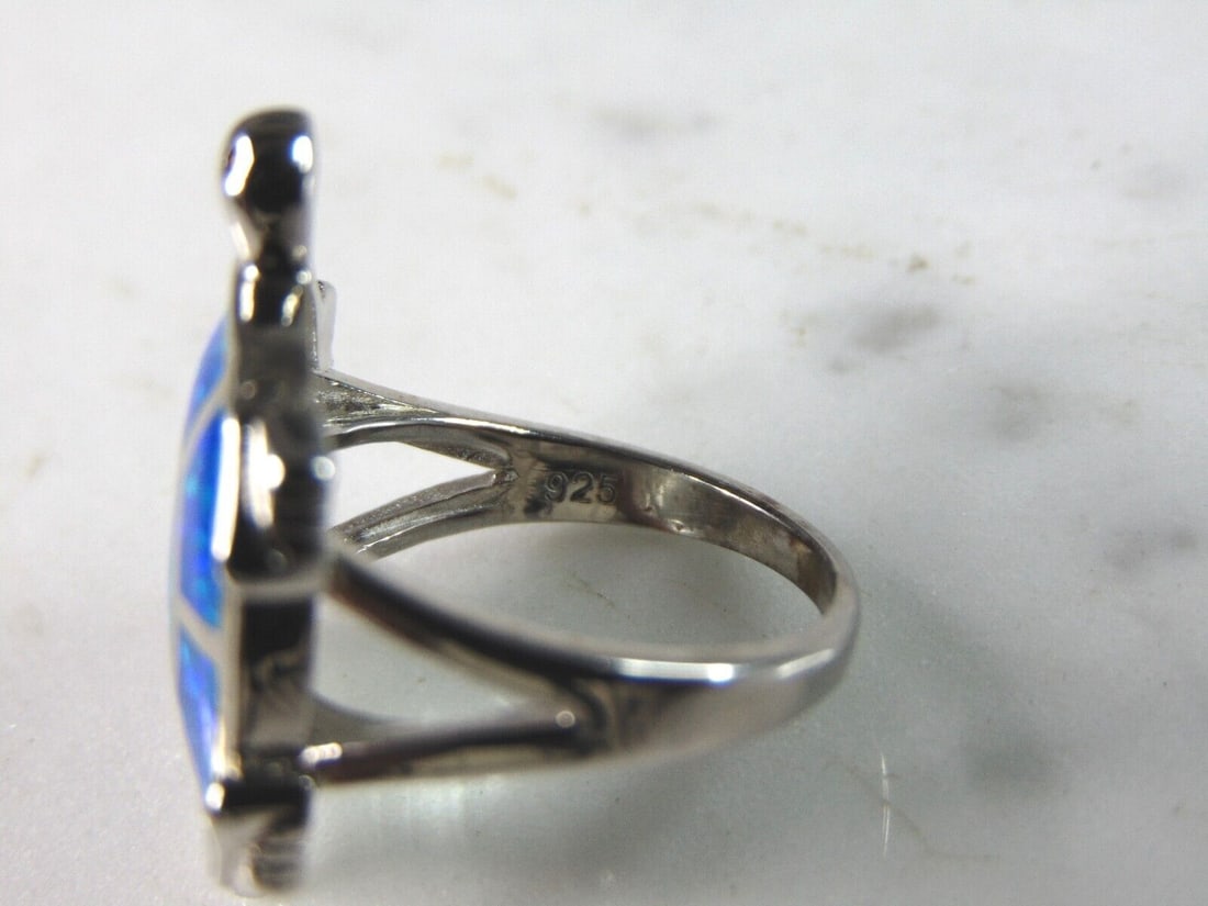 Womens Sterling Silver Modernist Opal Turtle Ring - 4
