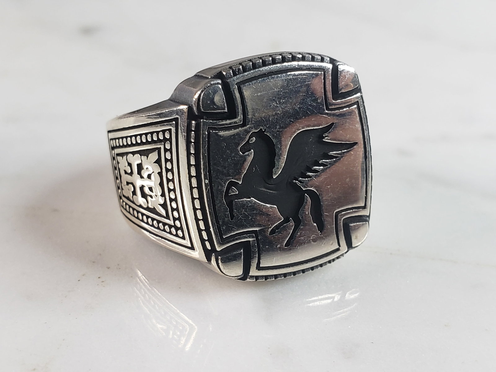 Mens Sterling Silver Pegasus Ring - 4