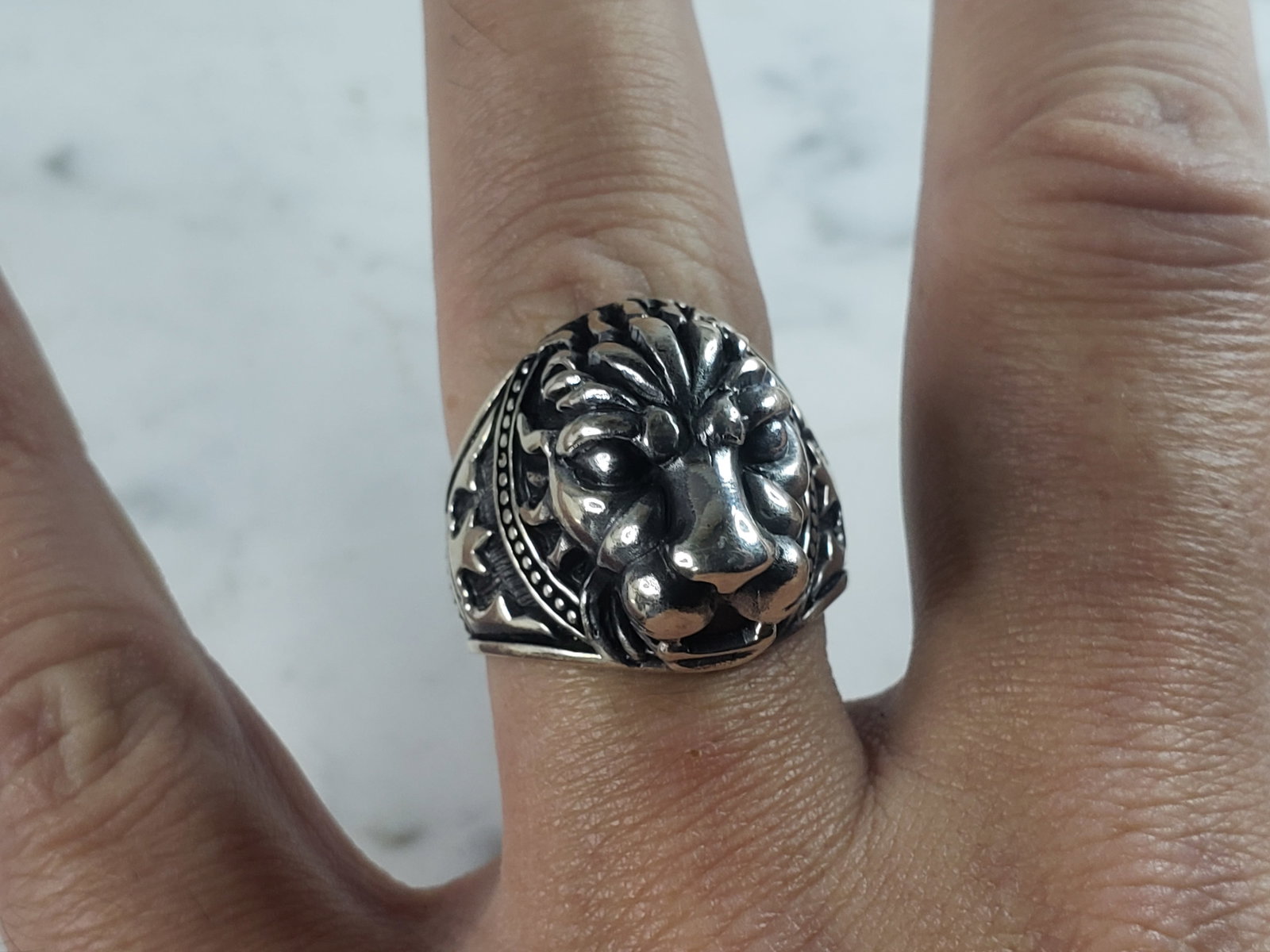 Mens Sterling Silver Lion Head Ring - 5
