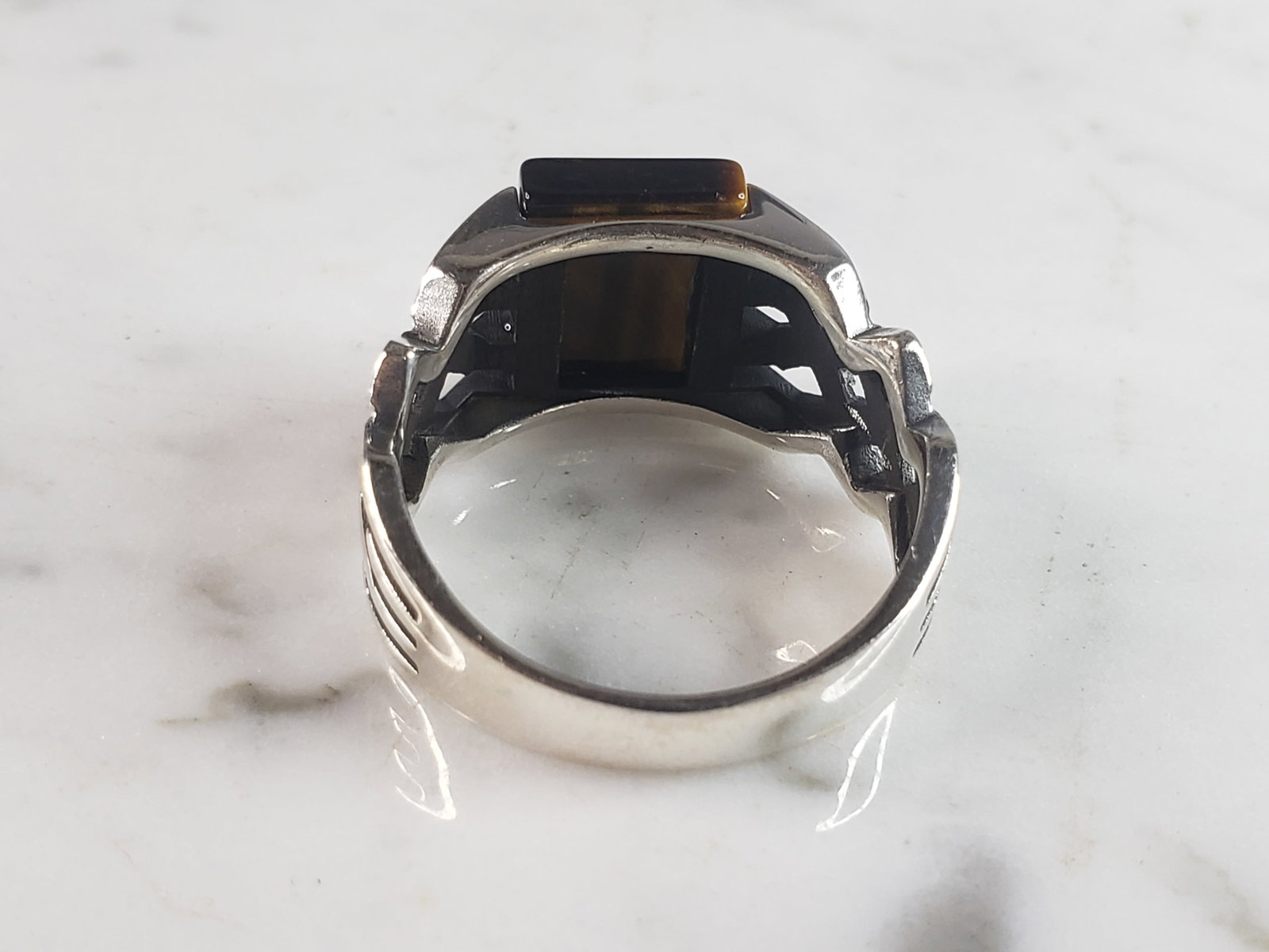 Mens Sterling Silver Tigers Eye Ring - 3