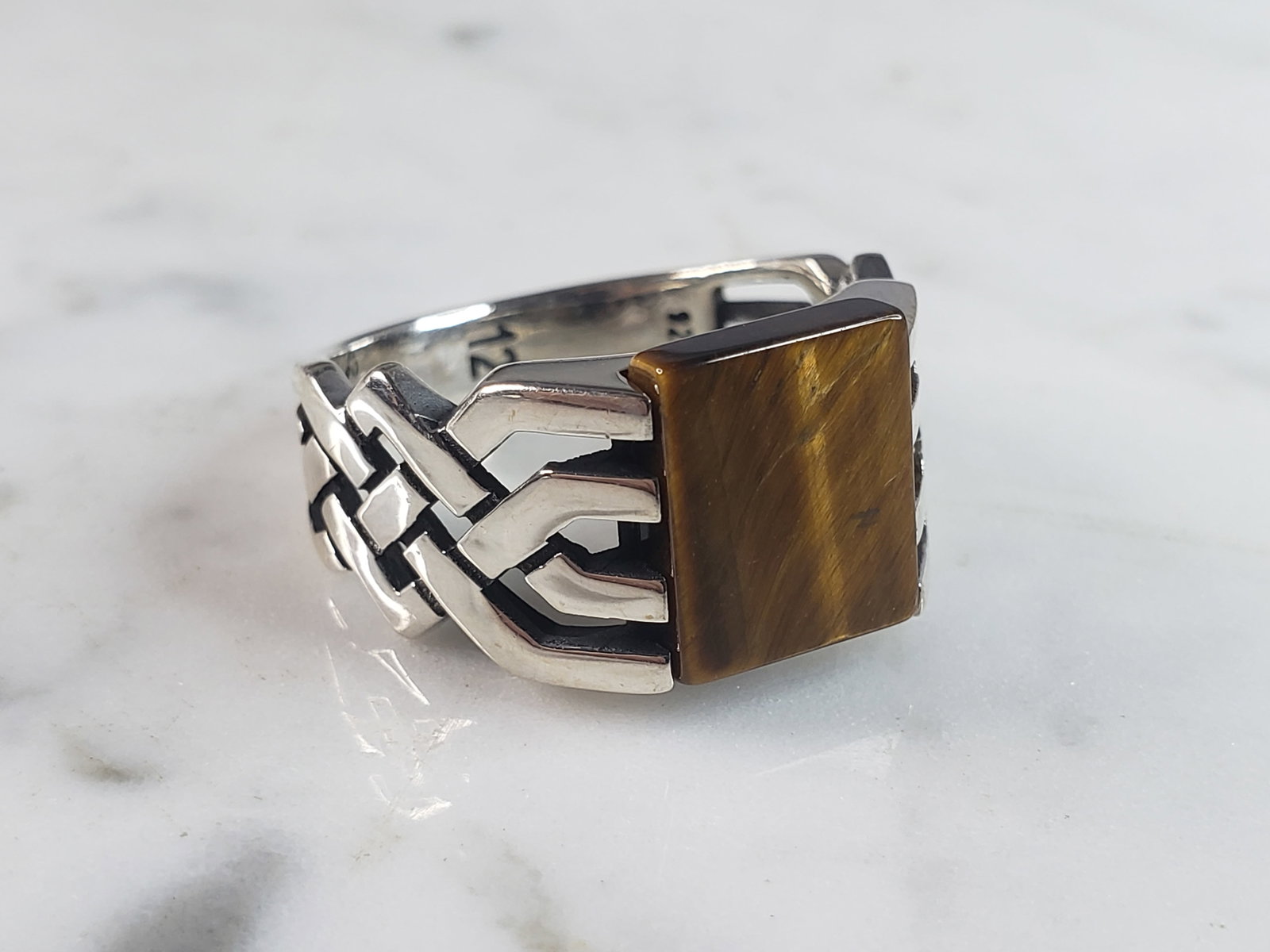 Mens Sterling Silver Tigers Eye Ring - 4