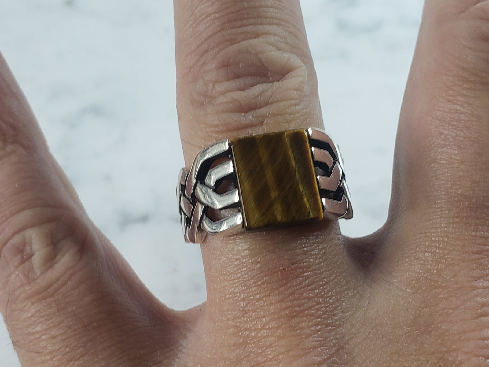 Mens Sterling Silver Tigers Eye Ring - 5