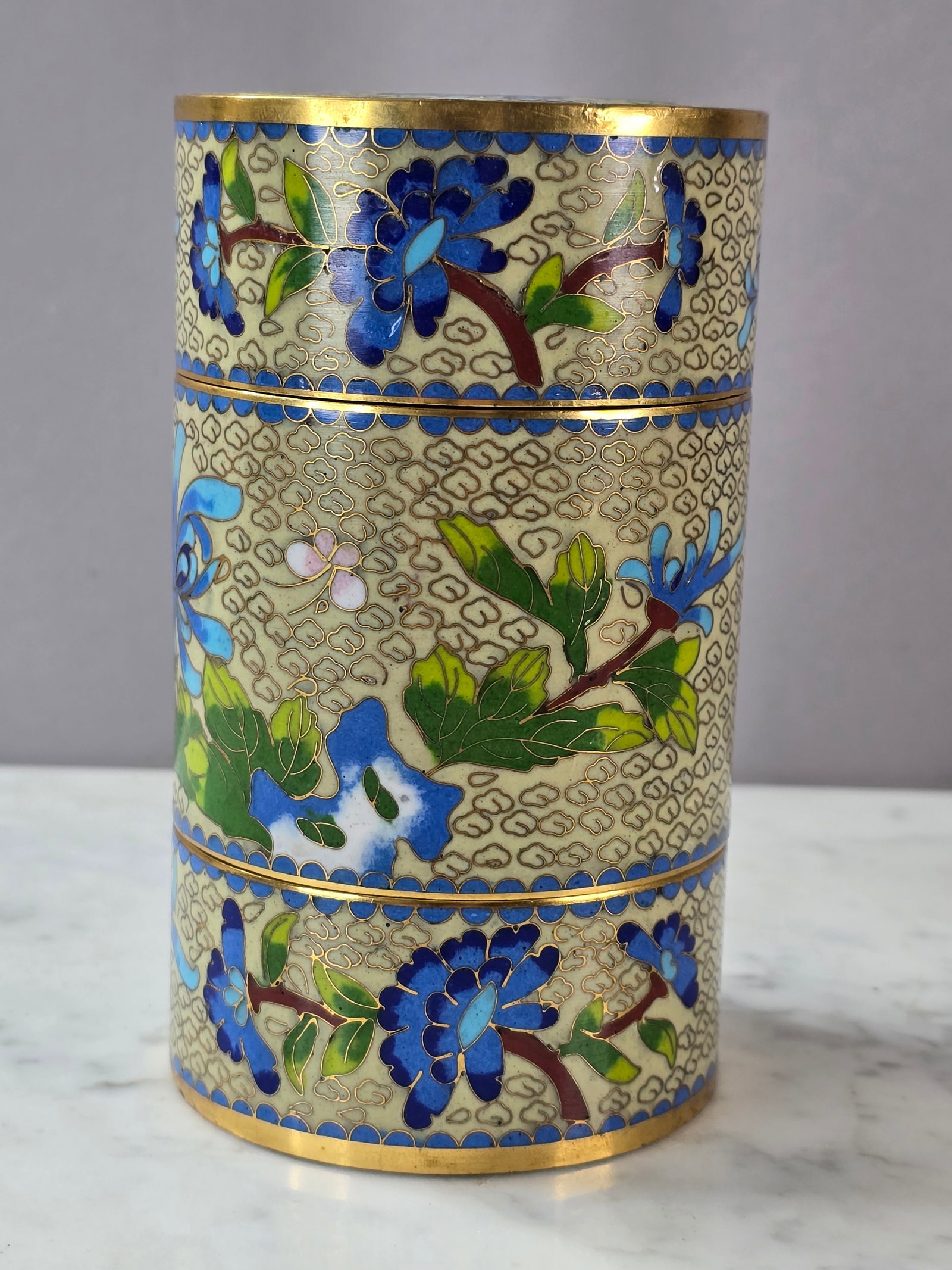 VINTAGE CHINESE CLOISONNE LOTUS FLOWER FLORAL TRINKET BOX (1 of 6)