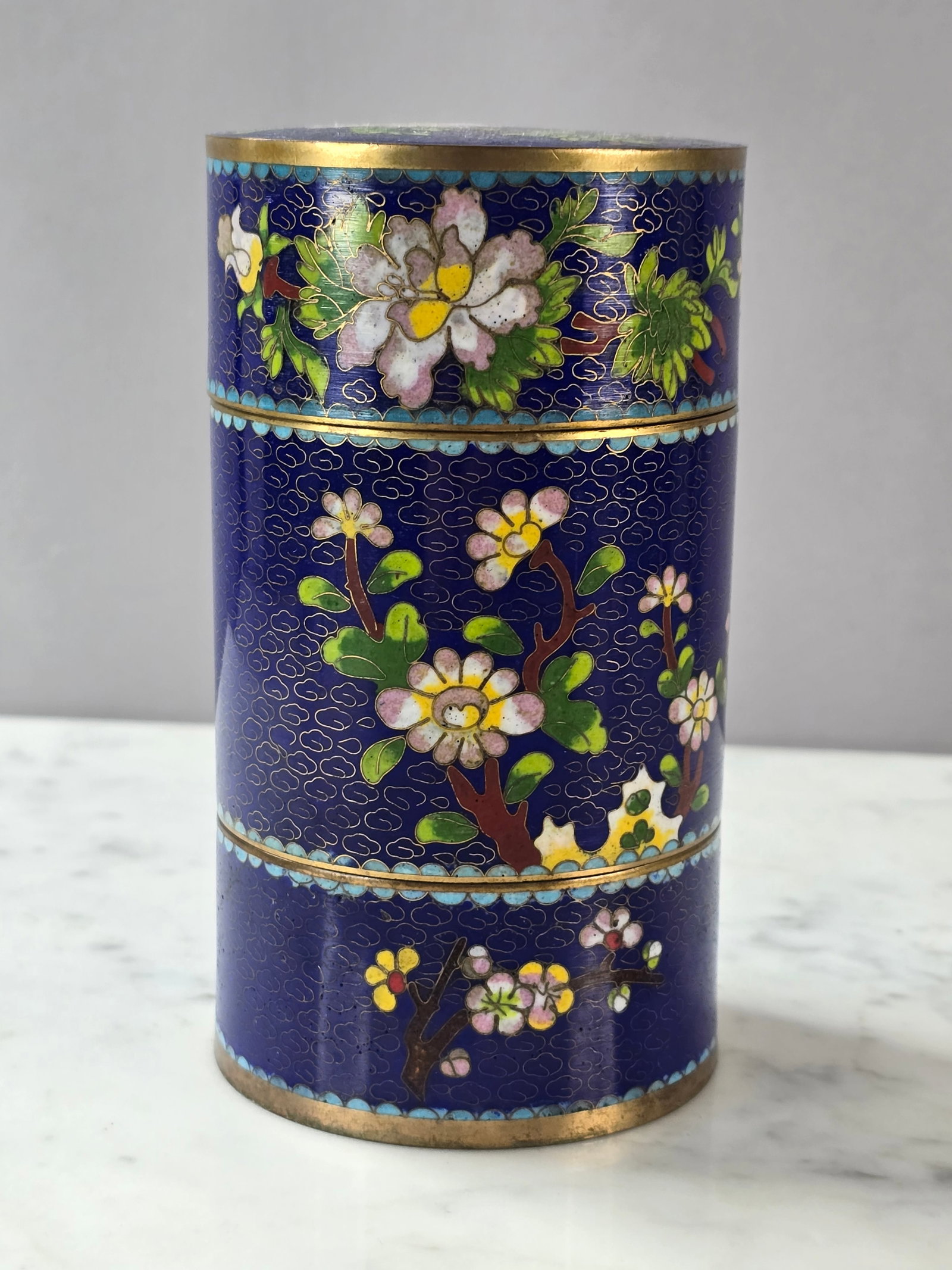 VINTAGE CHINESE CLOISONNE LOTUS FLOWER FLORAL TRINKET BOX (1 of 6)