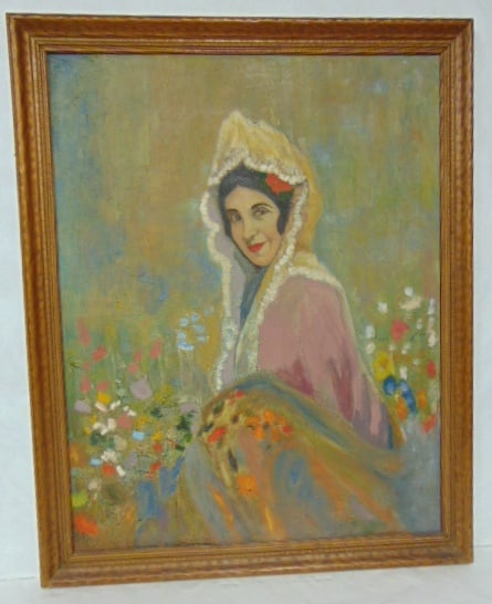 VINTAGE ANTIQUE LADY PORTRAIT PAINTING BY C. DUVALL: A BEAUTIFUL ANTIQUE PAINTING DONE BY LISTED ARTIST CHARLES W. DUVALL. THE PAINTING MEASURES 40 1/2" BY 32 1/2" WITH THE FRAME. CONDITION OF THE PAINTING IS GREAT FOR ITS AGE. THIS PAINTING IS A LITTLE