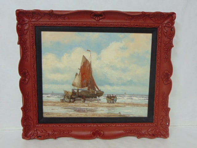 VINTAGE SEASCAPE PAINTING LISTED ARTIST H. REUTER: A BEAUTIFUL ANTIQUE OIL ON CANVAS PAINTING DONE BY LISTED ARTIST H. REUTER. THE PAINTING MEASURES 26 1/2" BY 23" WITH THE FRAME. CONDITION OF THE PAINTING IS GREAT FOR ITS AGE. AN OVERALL GREAT PIECE 
