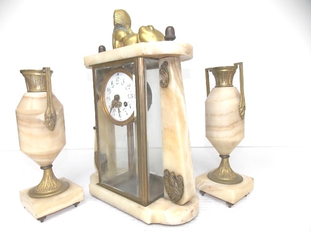 Antique Japy Freres Sphinx Mantel Clock w/ Garnitures - 2