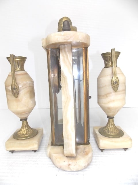 Antique Japy Freres Sphinx Mantel Clock w/ Garnitures - 3