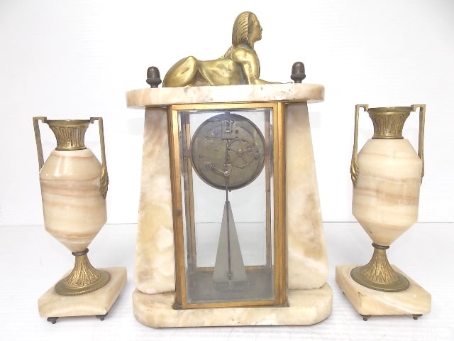 Antique Japy Freres Sphinx Mantel Clock w/ Garnitures - 4