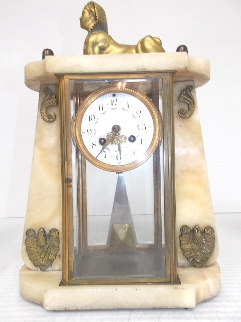 Antique Japy Freres Sphinx Mantel Clock w/ Garnitures - 5