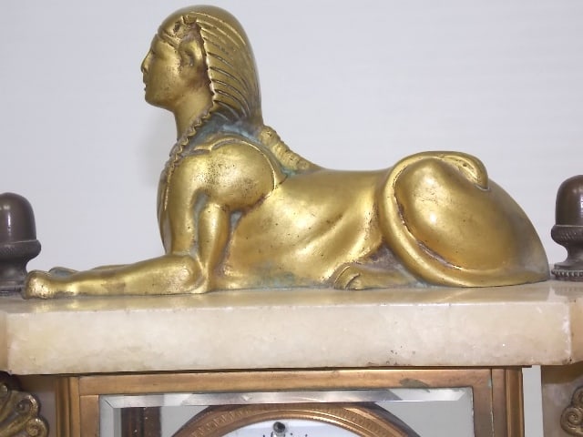 Antique Japy Freres Sphinx Mantel Clock w/ Garnitures - 7