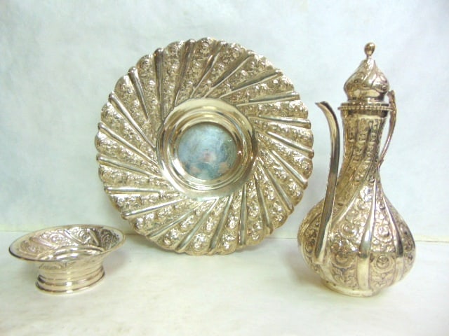 3pc Antique .900 Coin Silver Centerpiece Teapot (1 of 10)