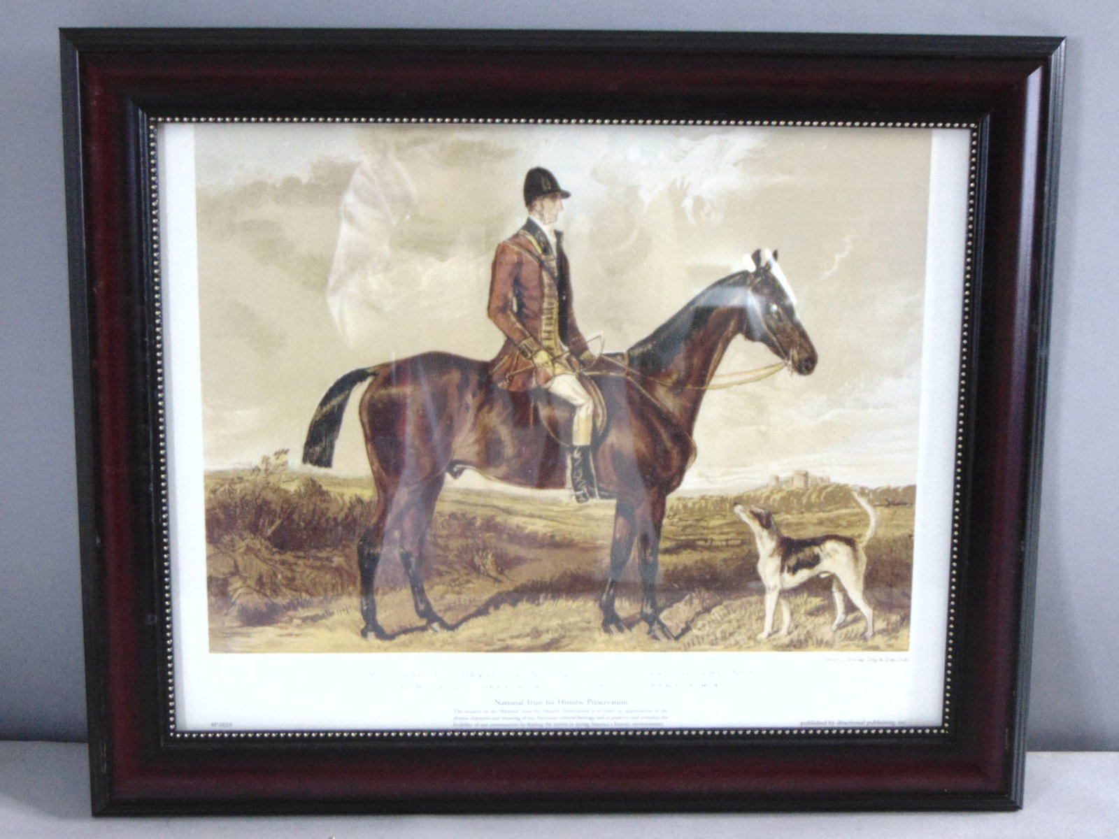 Vintage Estate "Huntsman of The Royal Buckhounds" Framed Art Print: FOR SALE IS THIS VINTAGE ESTATE "HUNTSMAN OF THE ROYAL BUCKHOUNDS" FRAMED ART PRINT. PRINT IS OF MR. CHARLES DAVIS BY SIR FRANCIS GRANT. THE FRAME MEASURES 21 1/2" BY 17 1/2". FRAME HAS SOME BLEMISHES