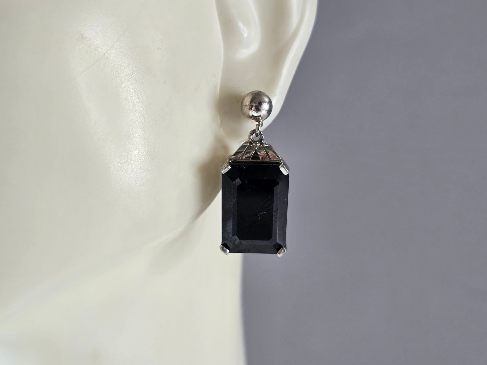 Womens Vintage Estate Sterling Silver Onyx Earrings