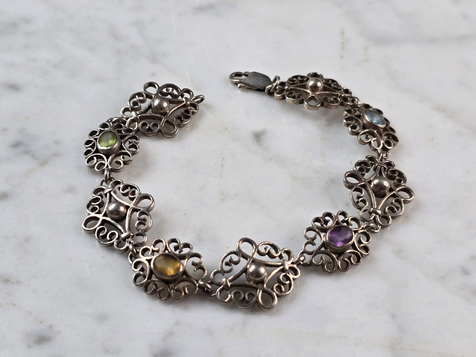 Womens Vintage Estate Sterling Silver Multi Stone Bracelet (1 of 4)