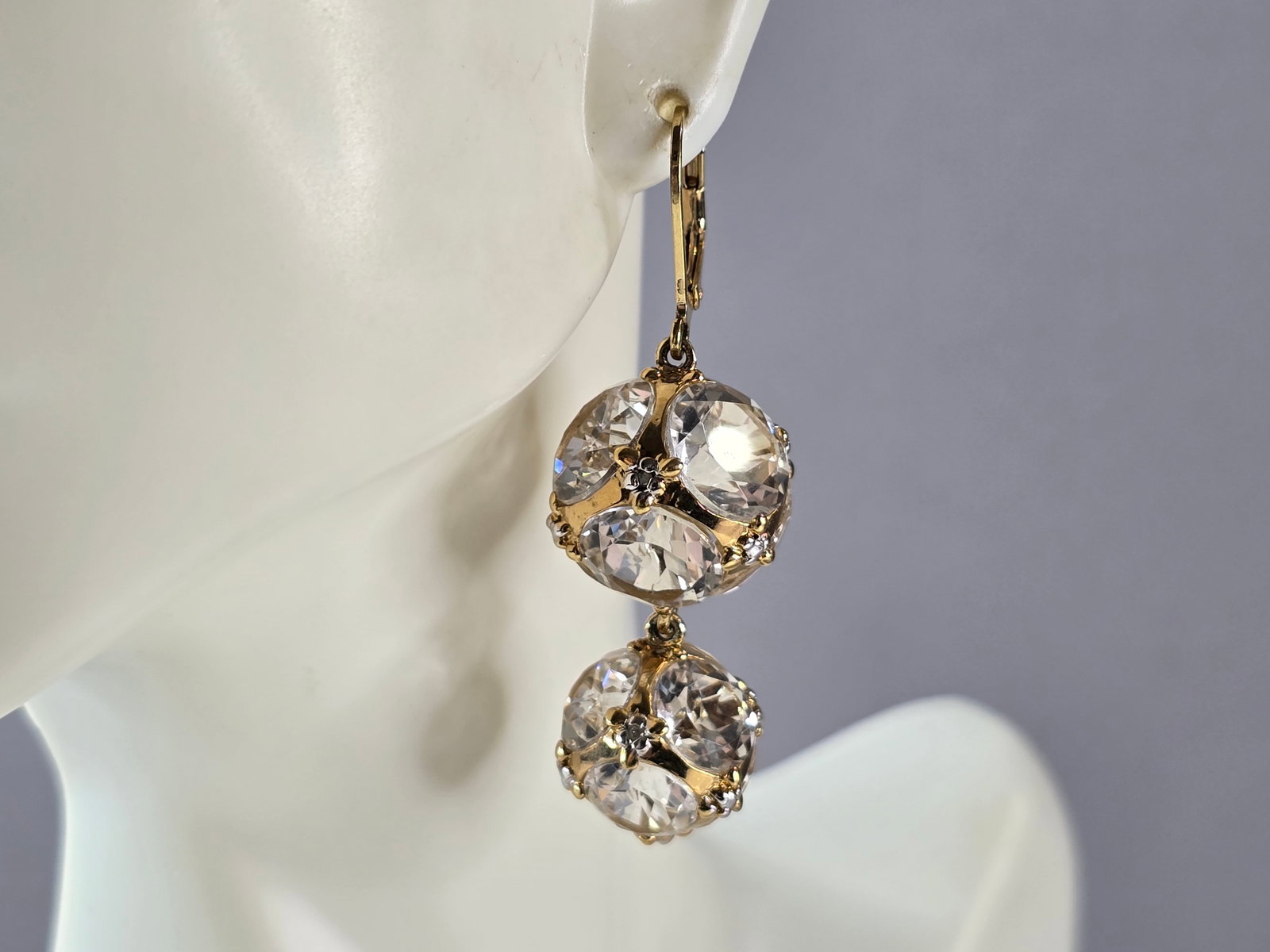 Womens Vintage Estate Sterling Silver Gold Tone Modernist Earrings: A PAIR OF WOMENS STERLING SILVER GOLD TONE MODERNIST EARRINGS. EARRINGS WEIGH 23.2g, AND MEASURE 1 3/4" BY 5/8". NOT SURE IF STONES ARE CZ OR GLASS. ANY QUESTIONS, PLEASE DO NOT HESITATE TO ASK. BE SU
