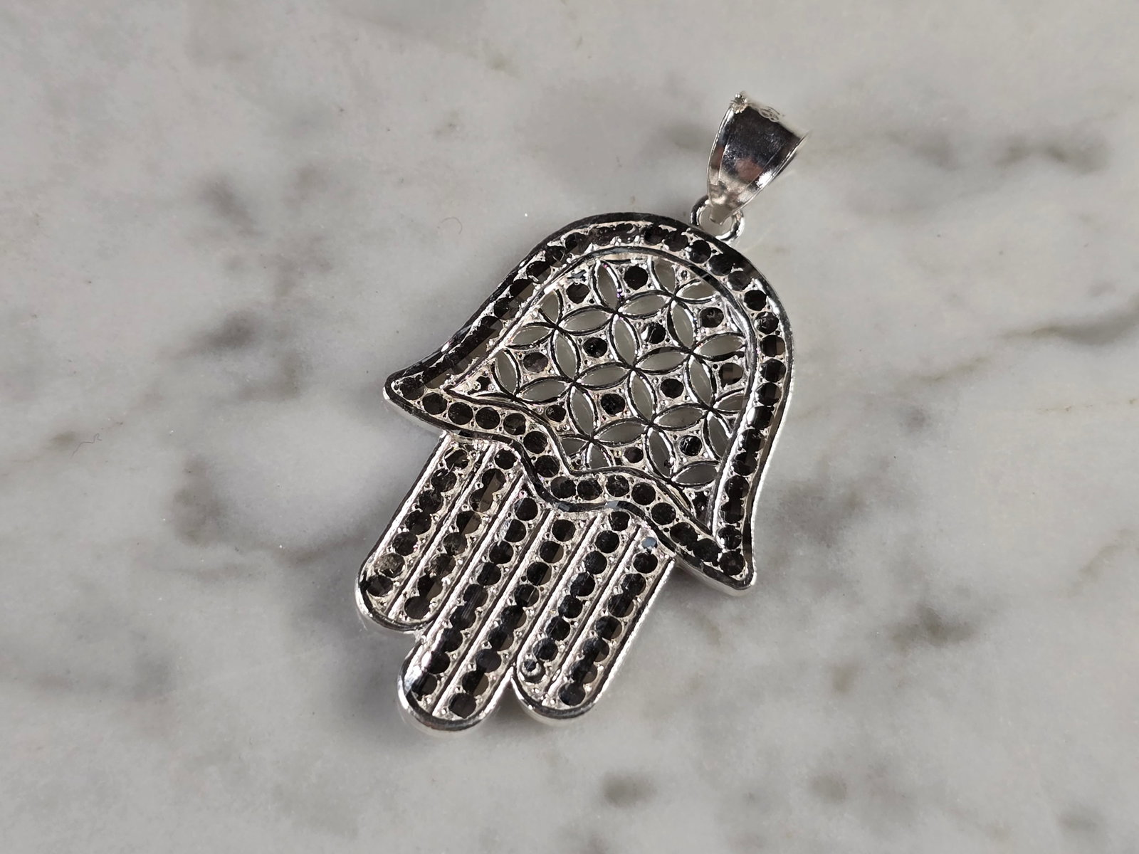 Womens Estate Sterling Silver Fatima Hamsa Hand Pendant (1 of 3)