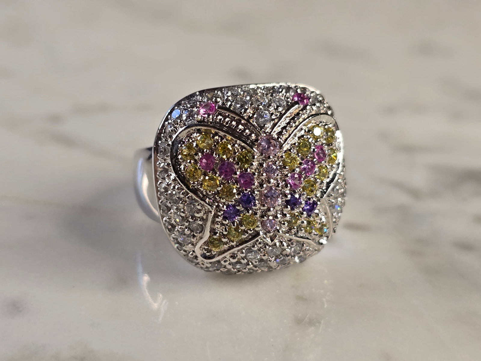 Womens Sterling Silver CZ Butterfly Ring - 4