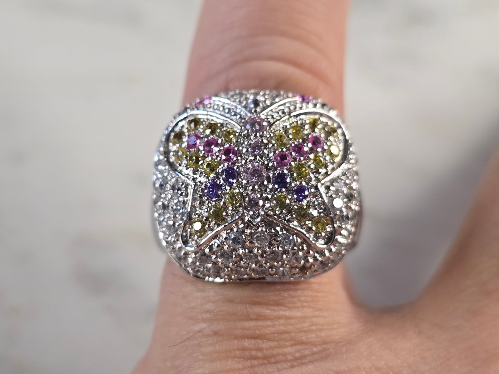 Womens Sterling Silver CZ Butterfly Ring - 5