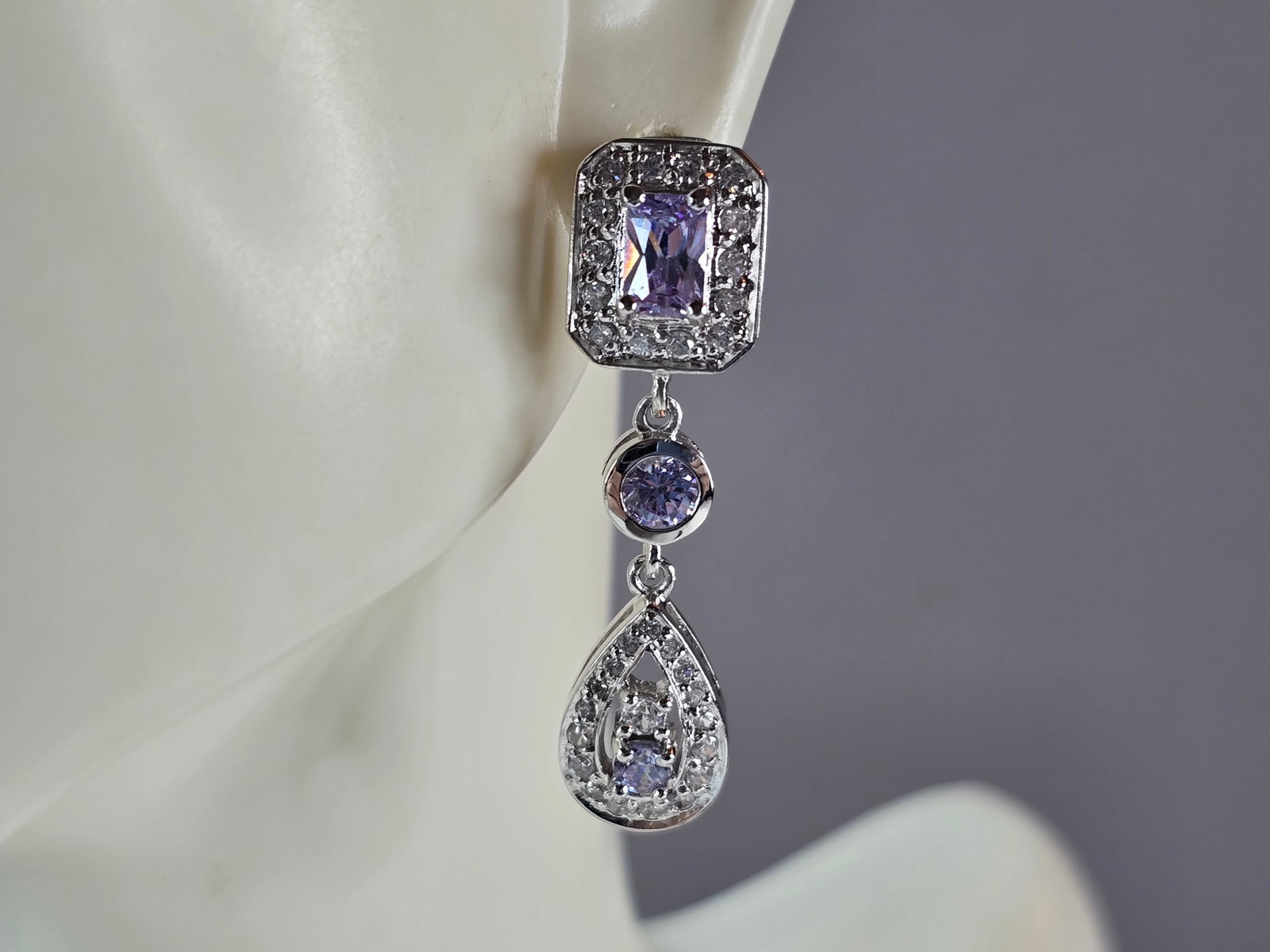 Womens Vintage Estate Sterling Silver CZ Dangle Earrings (1 of 4)