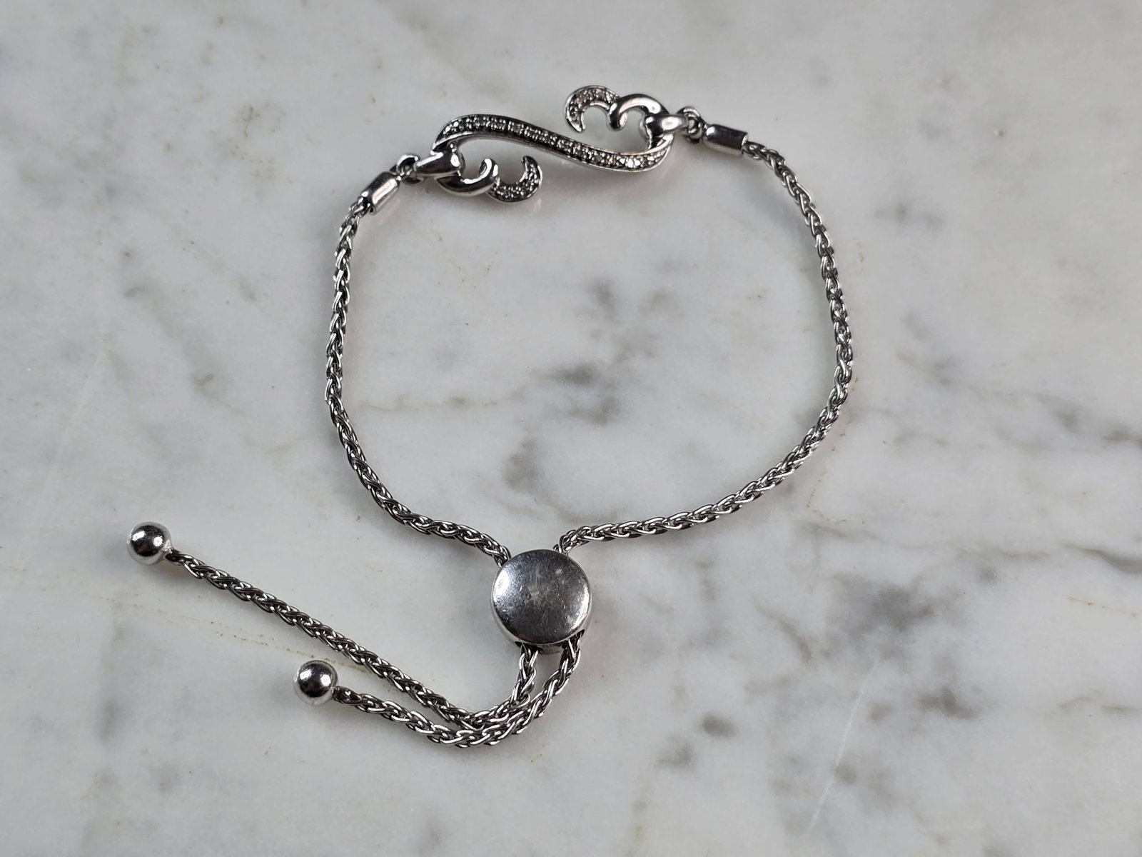 Womens Vintage Estate Sterling Silver Open Heart Diamond Bracelet (1 of 4)