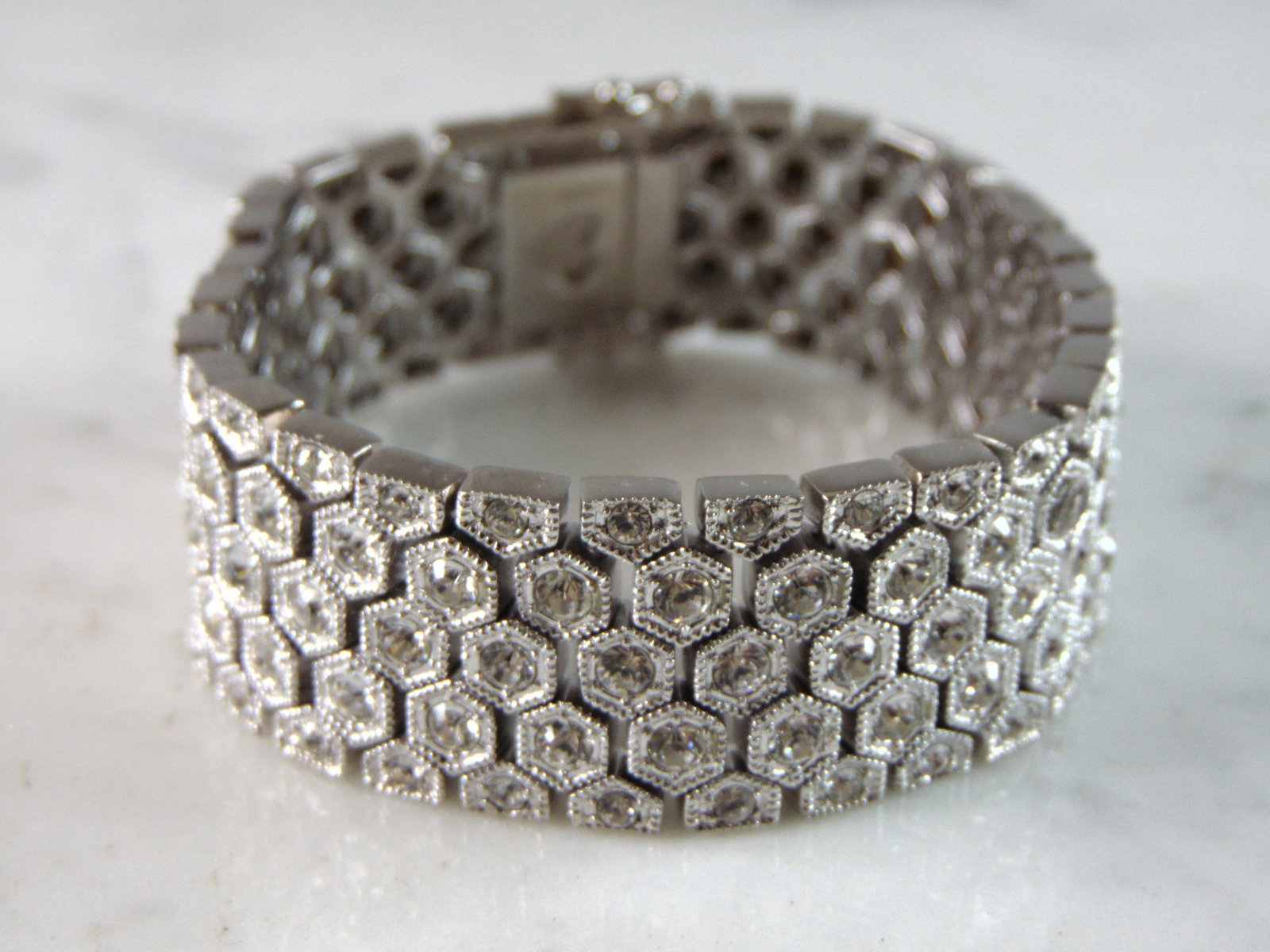 Womens Vintage Estate Sterling Silver Heavy CZ Bracelet (1 of 6)