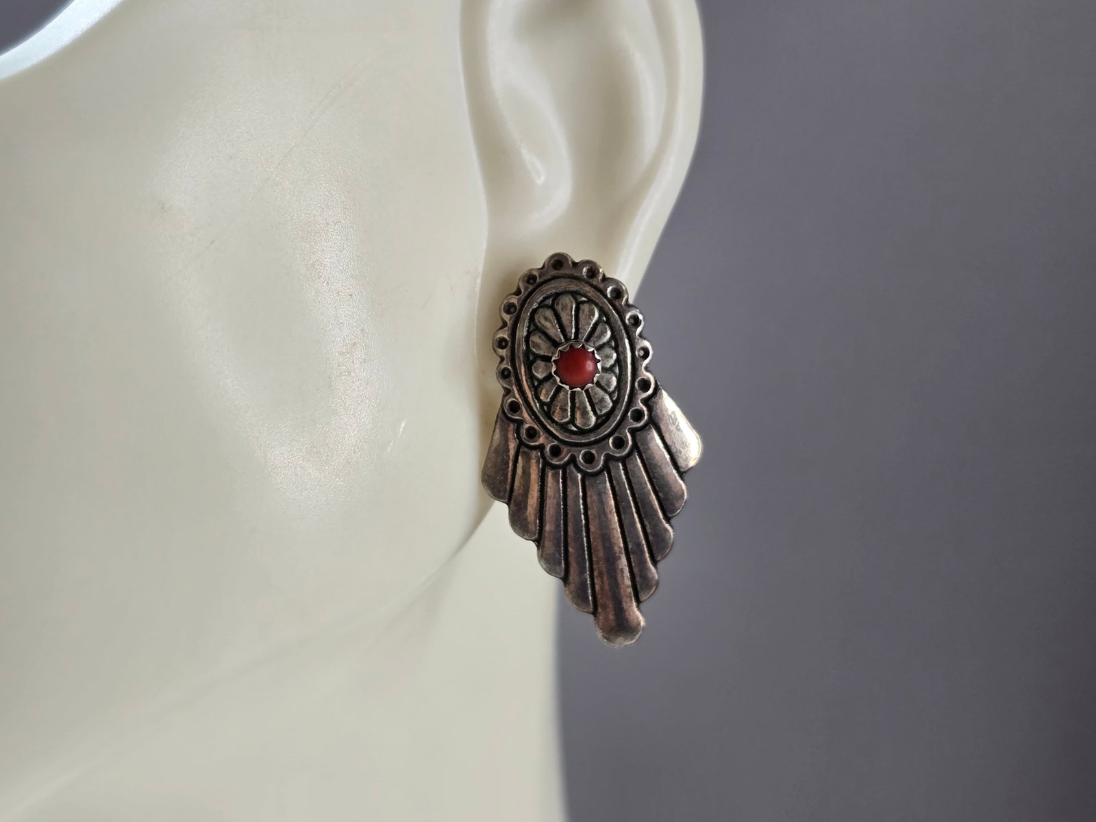 Womens Estate Sterling Silver Southwestern Coral Earrings