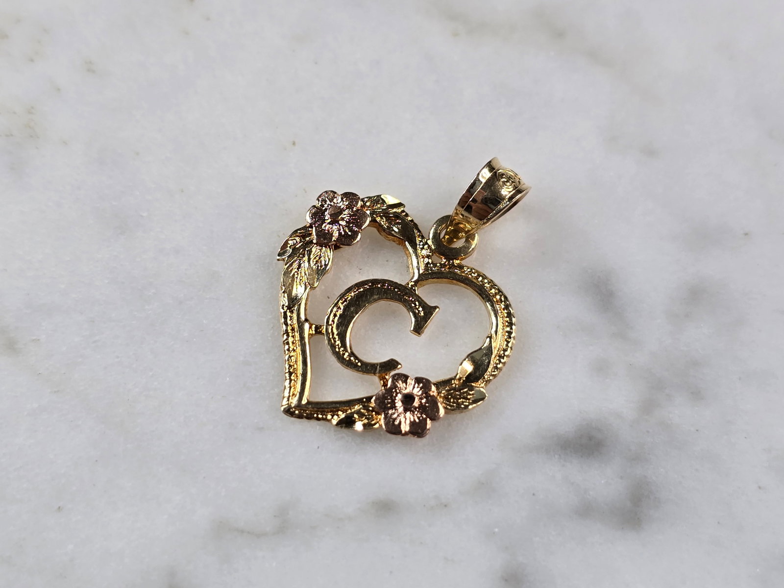 Womens Vintage 14k Beverly Hills Multi Gold Rose Heart C Pendant (1 of 3)