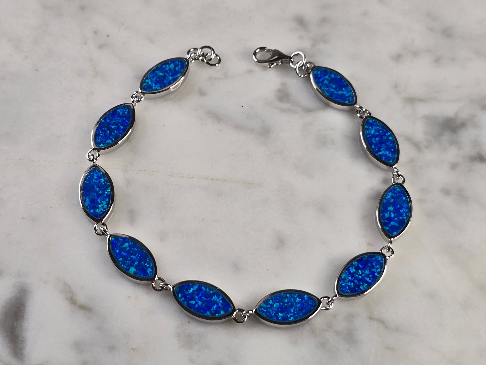 Womens Estate Sterling Silver Blue Opal Modernist Bracelet (1 of 4)