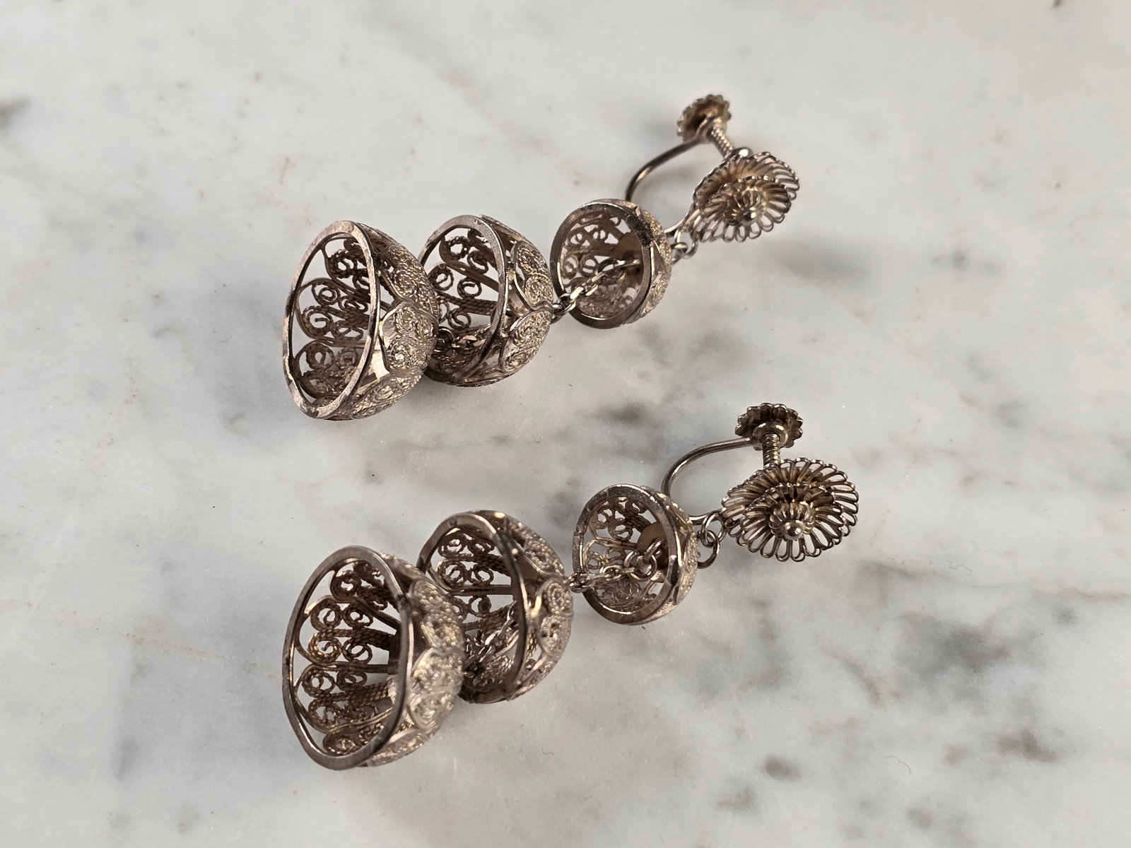 Womens Vintage Estate Sterling Silver Modernist Screw Back Earrings (1 of 3)