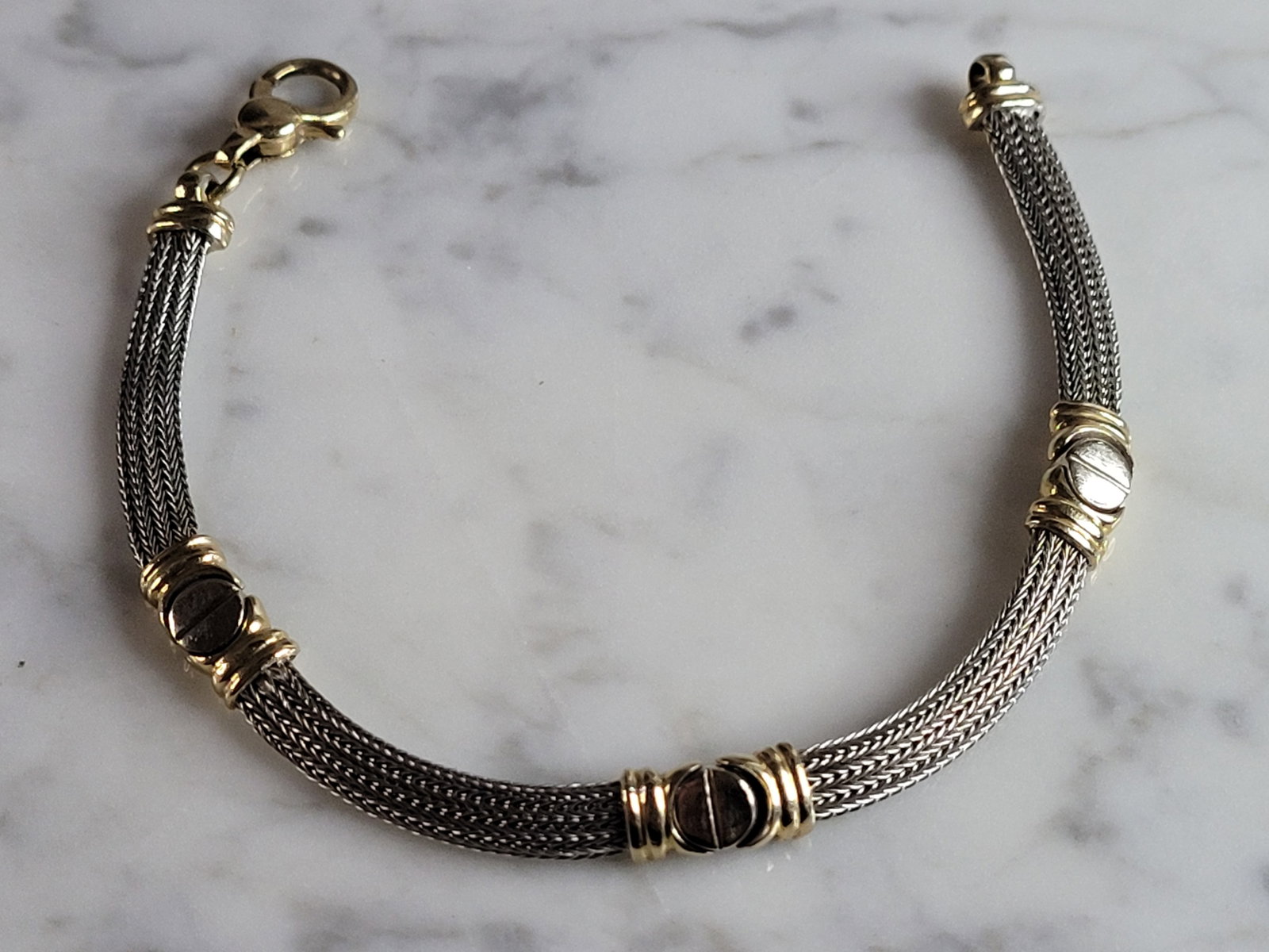Womens Vintage Estate 14K White & Yellow Gold Modernist Bracelet (1 of 6)