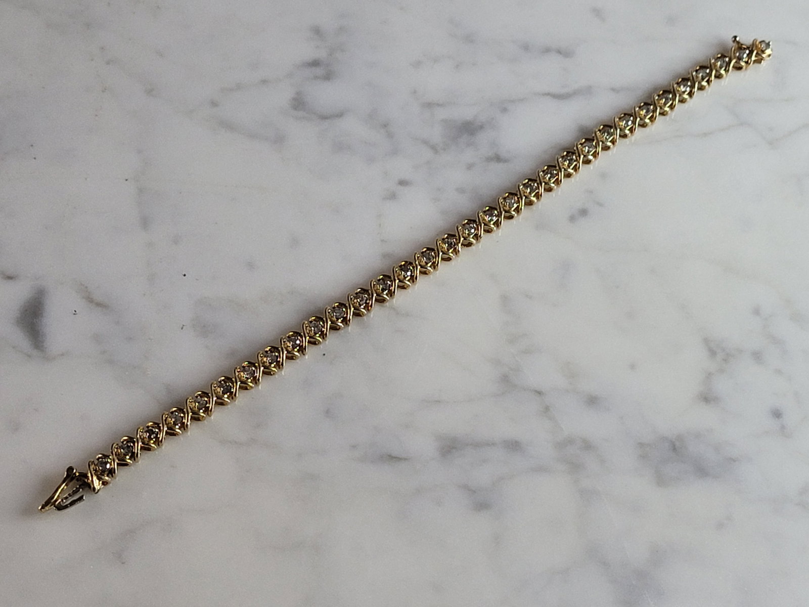 Womens Vintage Estate 14K Yellow Gold Diamond Tennis Bracelet (1 of 6)