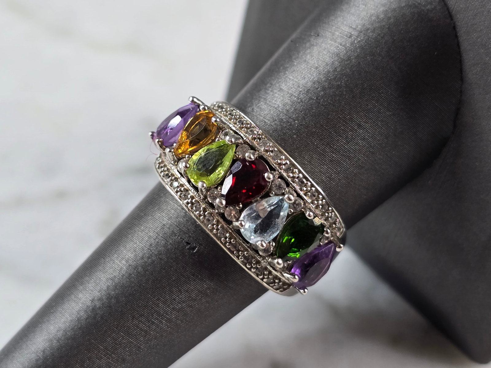 Womens Vintage Estate Sterling Silver Modernist Multi Stone Ring (1 of 5)