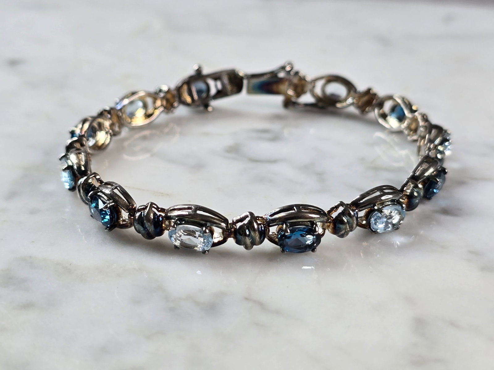 Womens Vintage Estate Sterling Silver Modernist Aqua Topaz Bracelet (1 of 5)