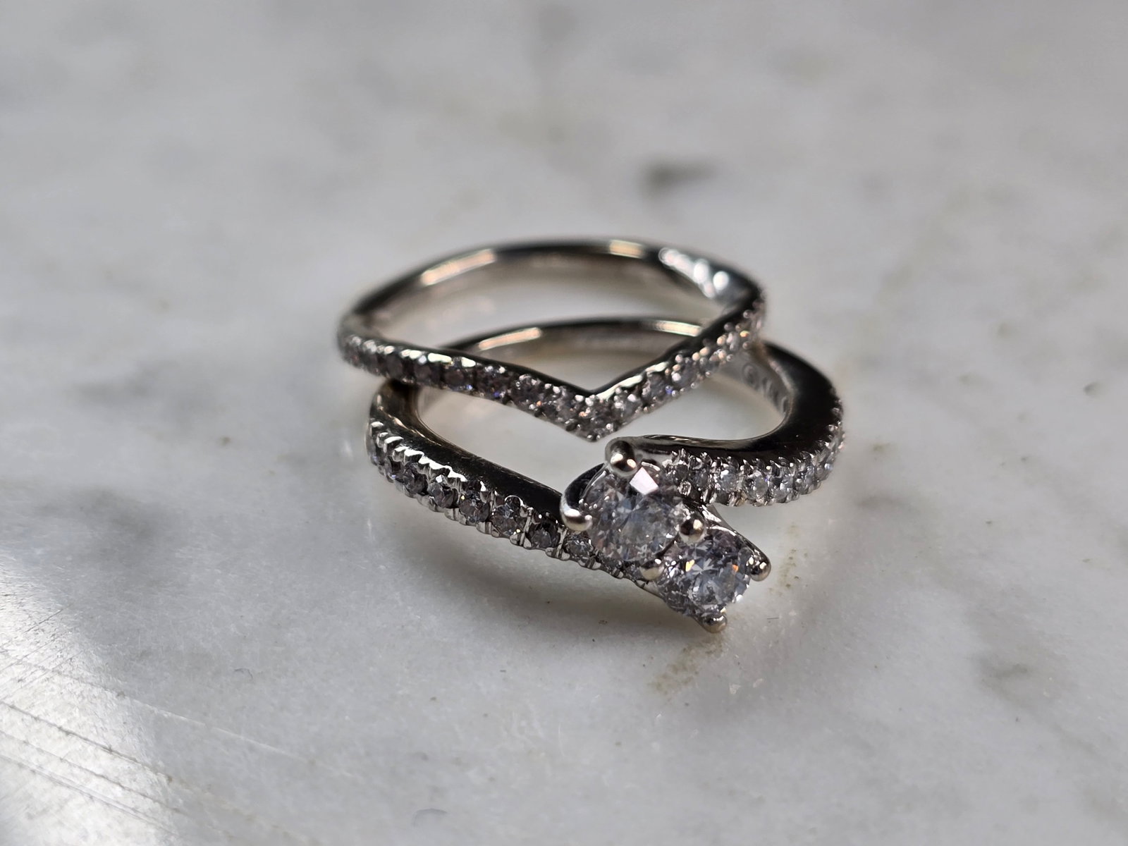 Womens Estate 14K White Gold Ever Us Diamond Engagement Ring Set (1 of 4)