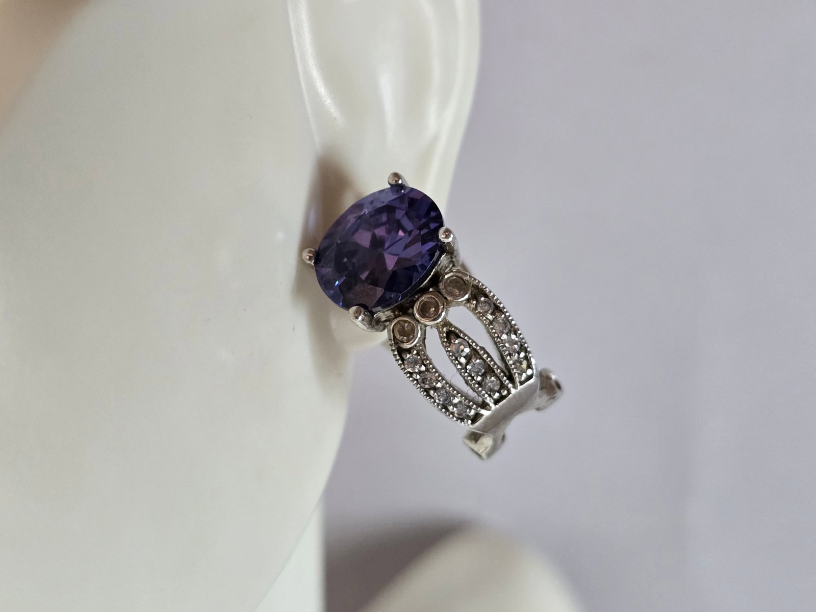 Womens Vintage Estate Sterling Silver Modernist CZ Earrings (1 of 4)
