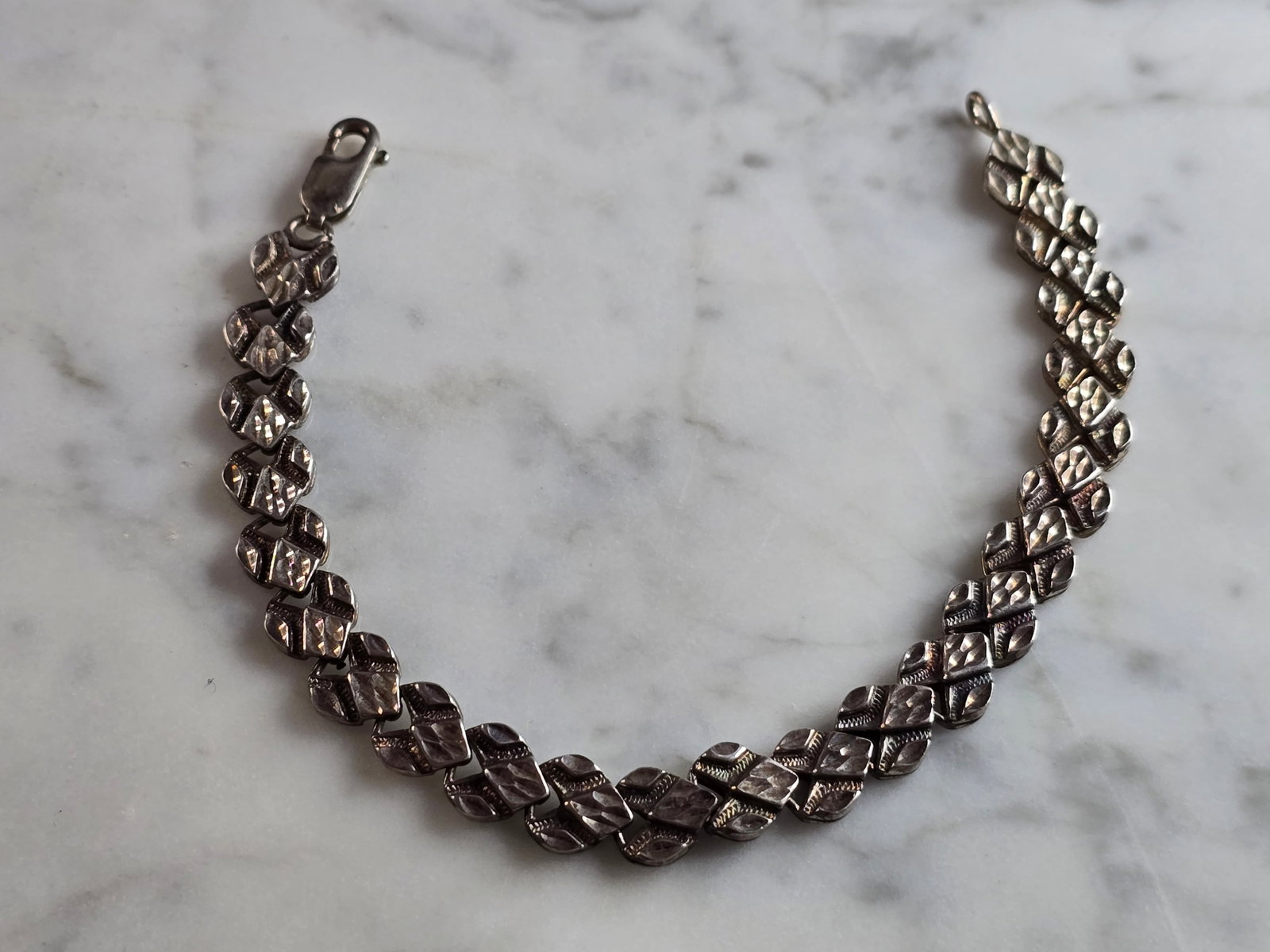 Womens Vintage Estate Sterling Silver Modernist Link Bracelet (1 of 5)