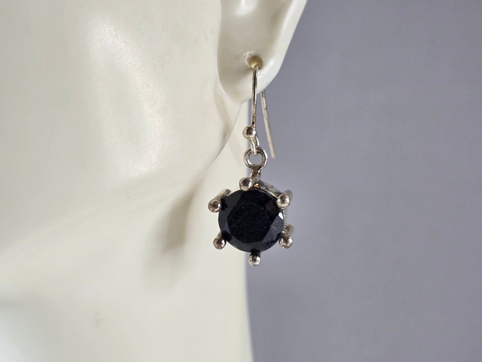 Womens Vintage Estate Sterling Silver Natural Sapphire Earrings (1 of 4)