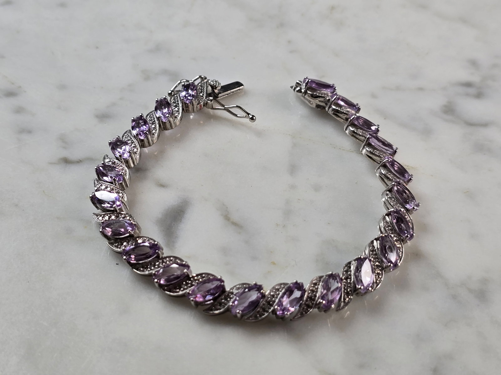 Womens Vintage Estate Sterling Silver Amethyst CZ Bracelet (1 of 4)