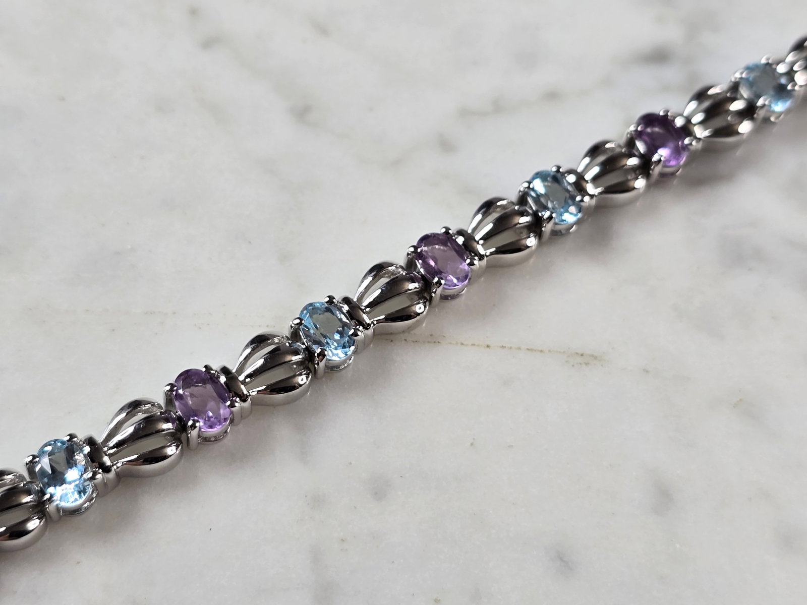 Womens Vintage Estate Sterling Silver Amethyst Topaz Bracelet (1 of 4)