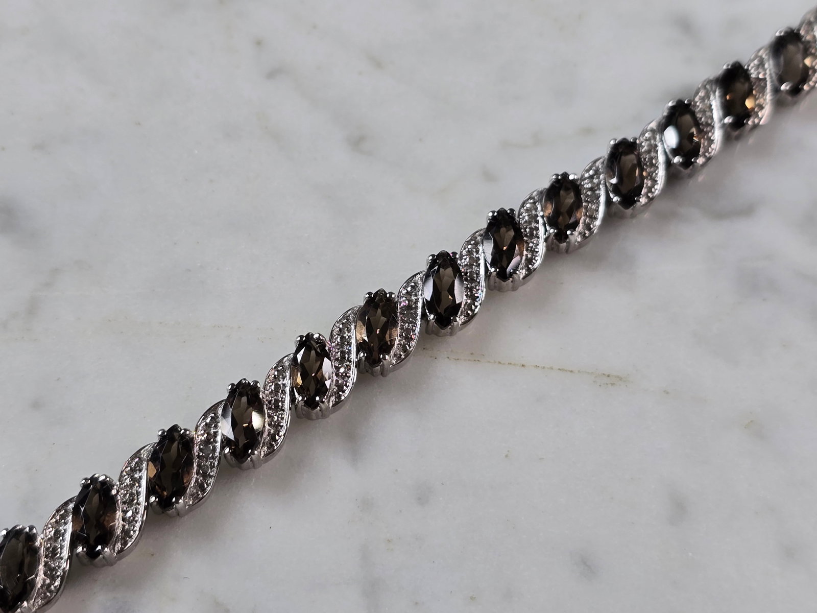 Womens Vintage Estate Sterling Silver Smoky Quartz Bracelet (1 of 4)