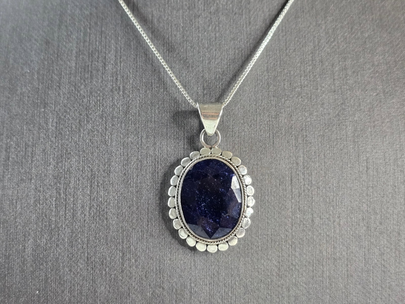Womens Estate Sterling Silver Natural Sapphire Pendant Necklace (1 of 4)