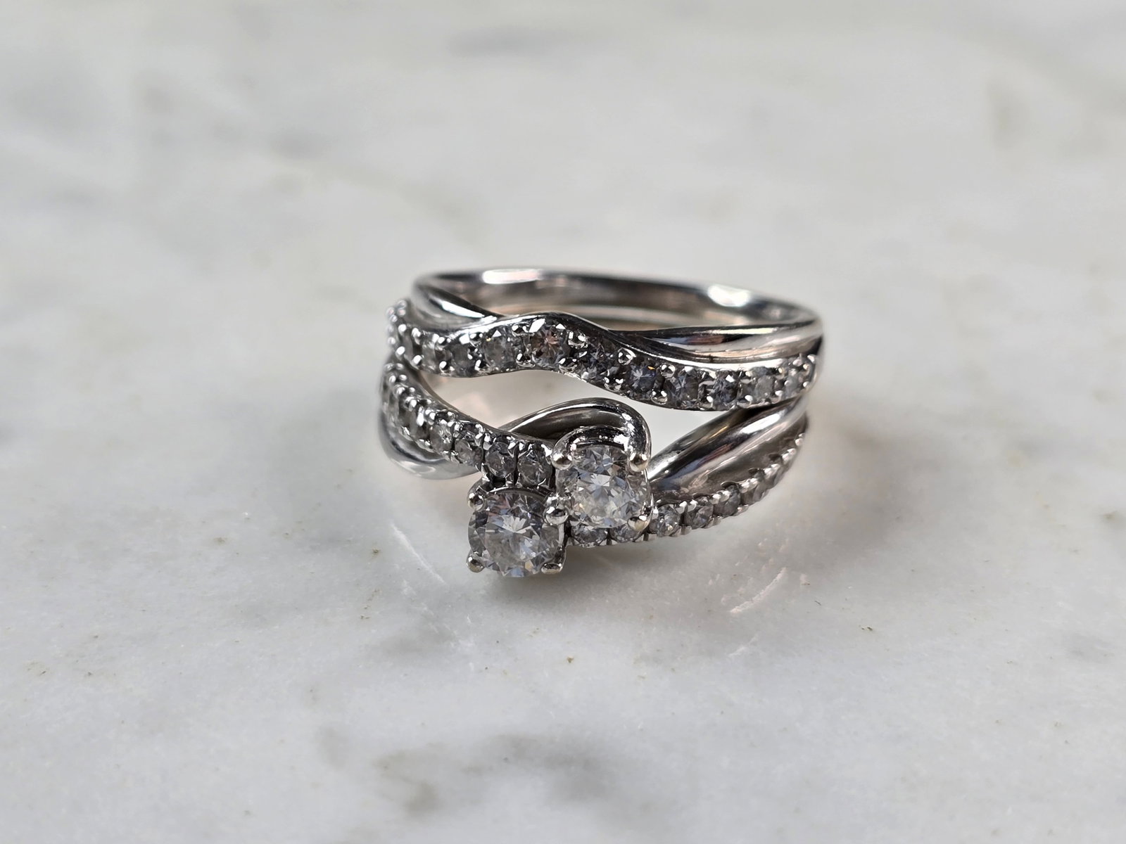 Womens Vintage Estate 14K White Gold Diamond Engagement Ring Set (1 of 7)