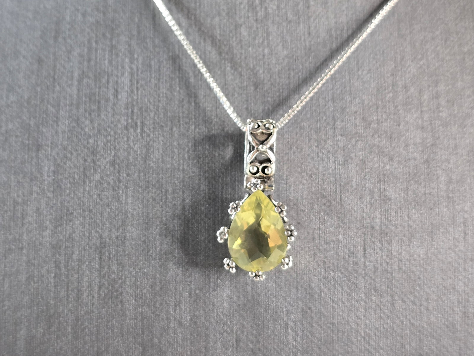 Womens Vintage Estate Sterling Silver Lemon Quartz Pendant w/ Necklace (1 of 4)